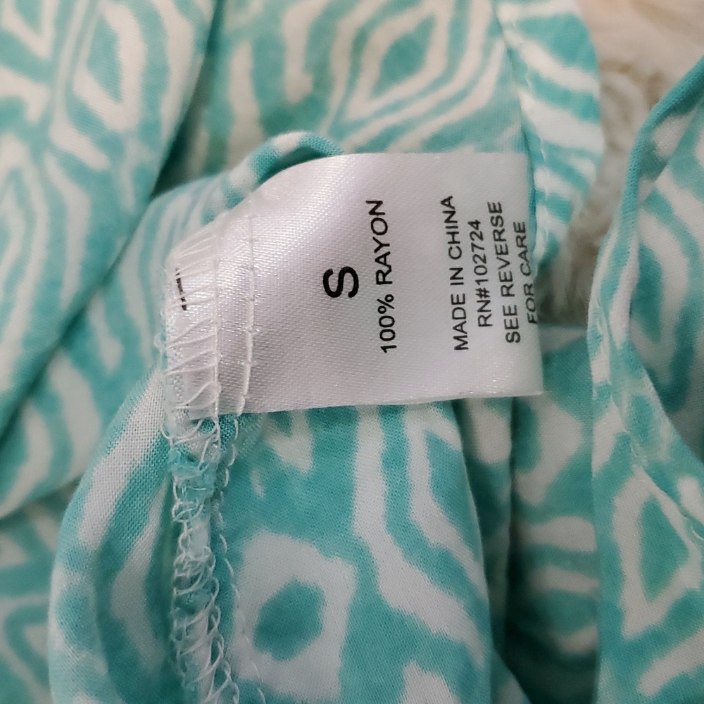 Grand & Greene Rayon Popover Blouse Aqua White S - Picture 8 of 9
